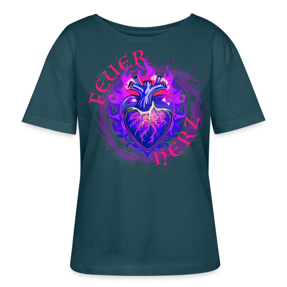 Frauen T-Shirt mit FEUERHERZ LILA PRINT - Dunkles Petrol