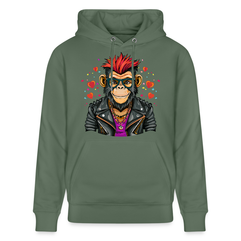 Unisex Hoodie mit MONKEY IN LOVE PRINT - Tanngrün