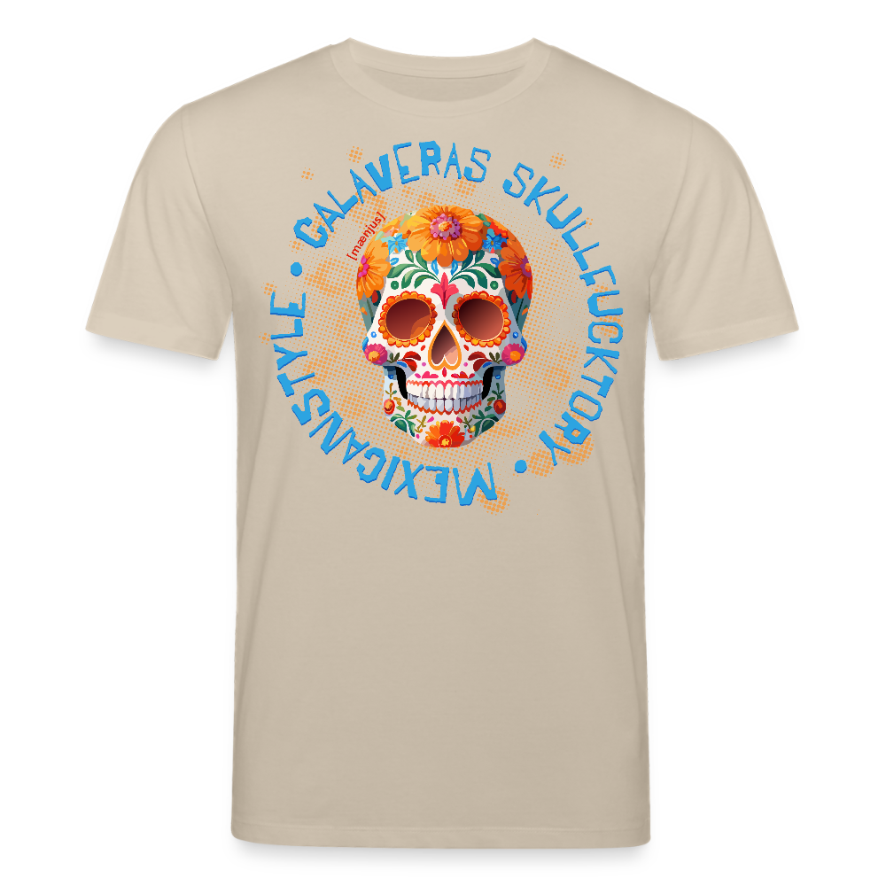 Unisex Bio-T-Shirt mit CALAVERAS MEXICANSTYLE PRINT Vorderseite - Beige