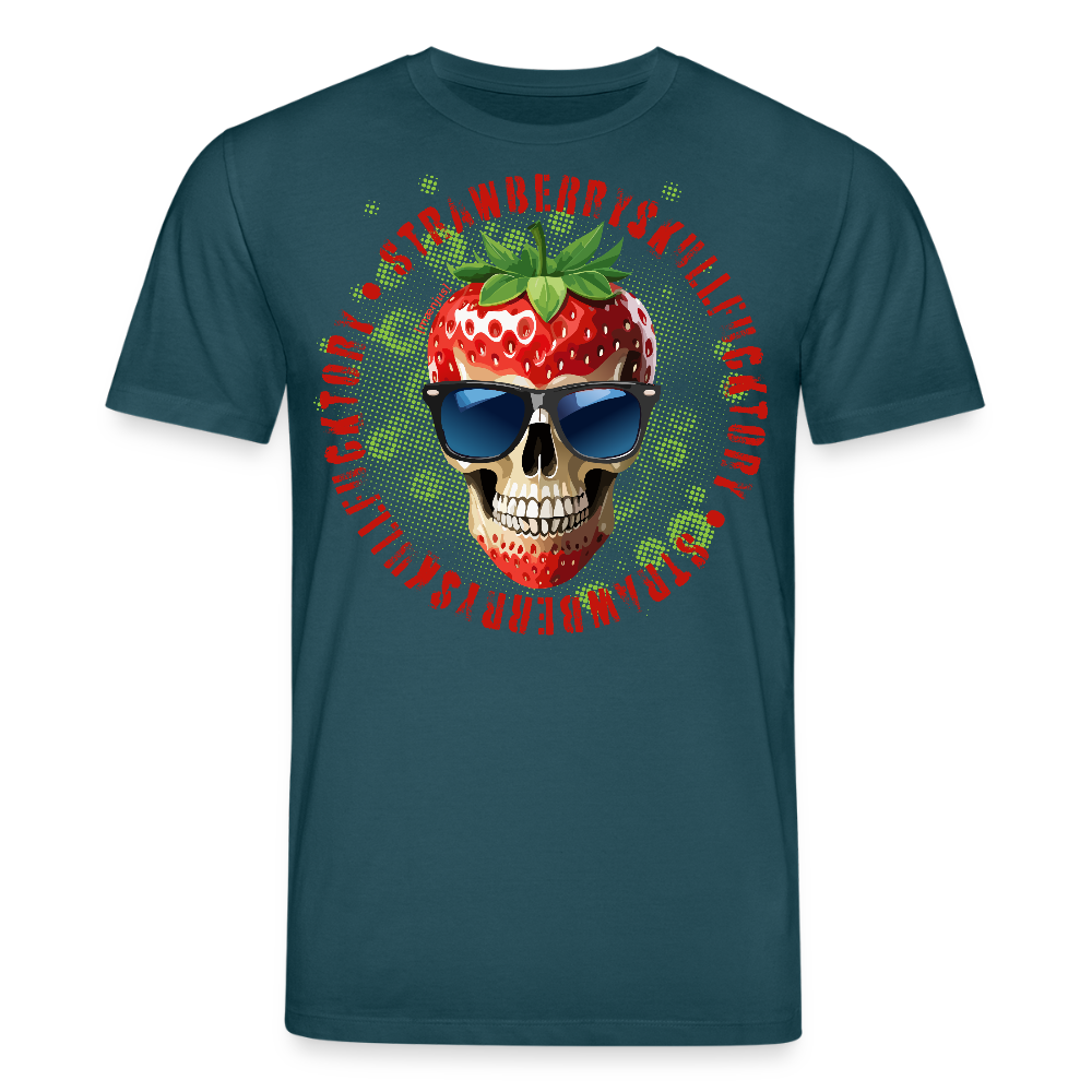 Unisex Bio-T-Shirt mit STRAWBERRY SKULL PRINT Vorderseite - Dunkles Petrol