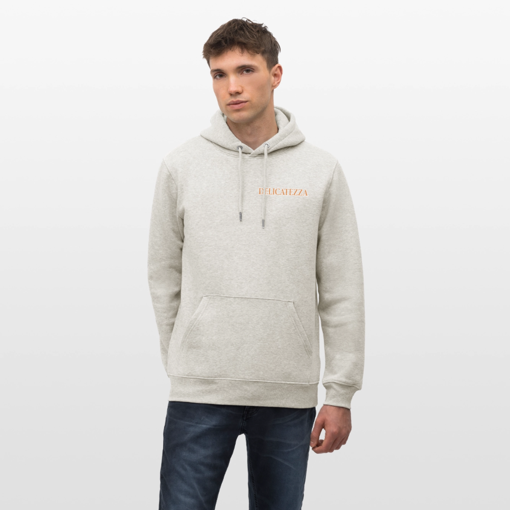 Unisex Hoodie mit DELICATEZZA SARDINE PRINT Vorder- und Rückseite - Beige meliert