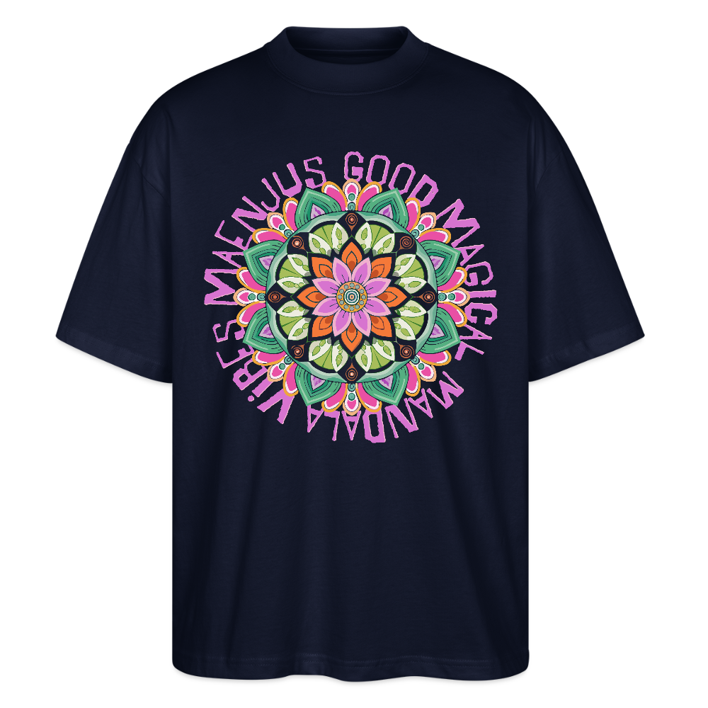 Oversized Unisex Bio T-Shirt mit MANDALA VIBES PRINT - Navy
