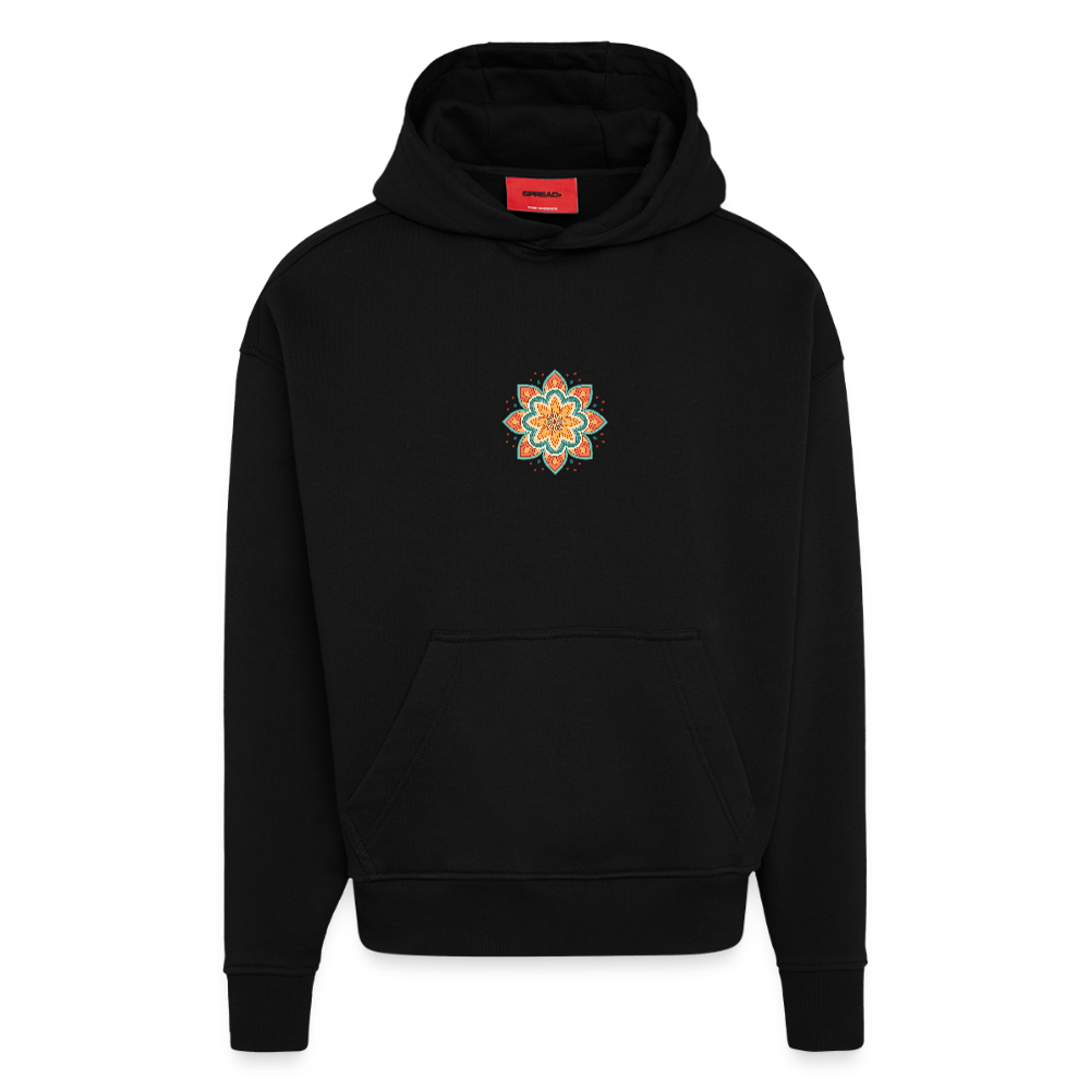 Heavyweight Oversized Organic Hoodie Made in EU mit Mandala Vibes Print - SOLID BLACK