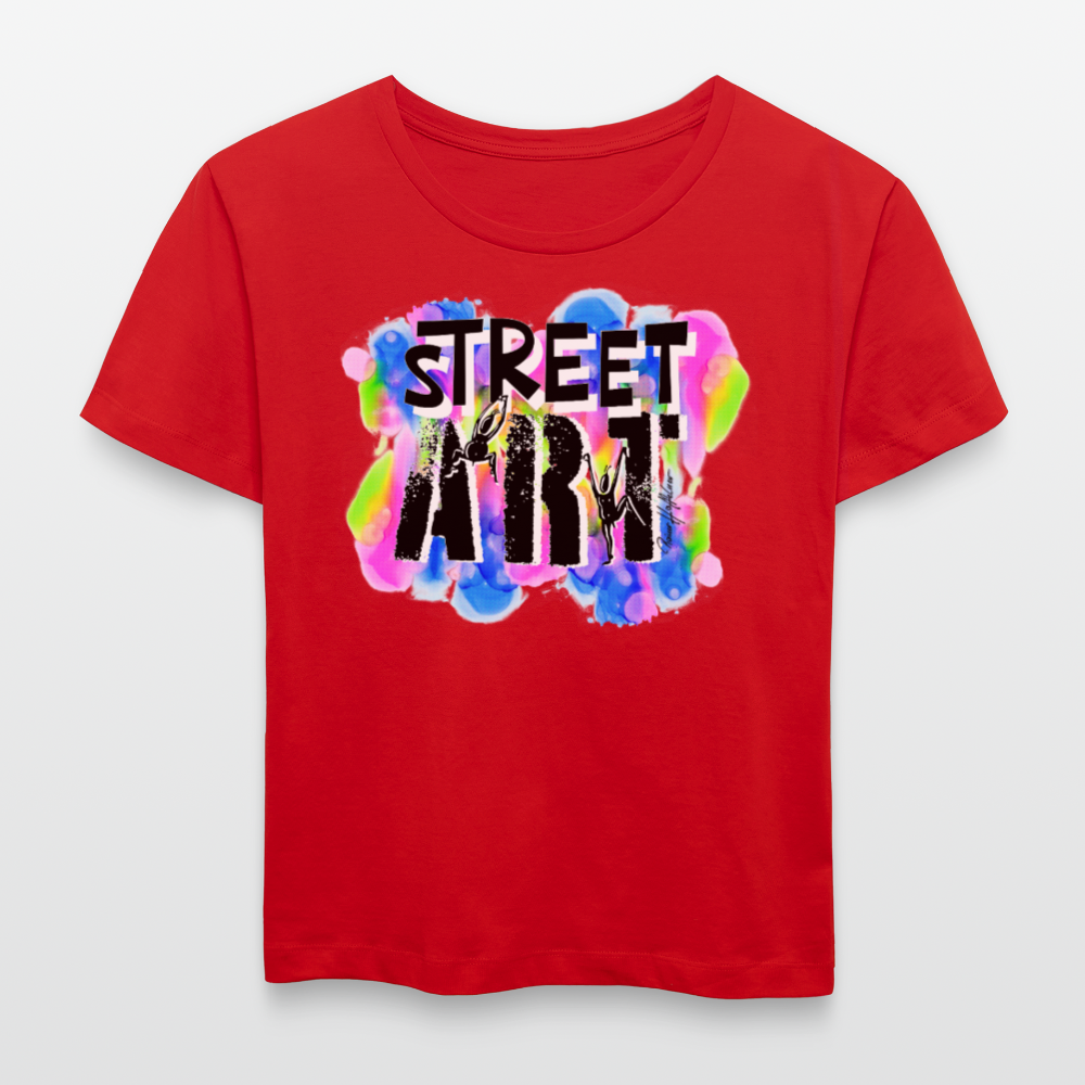 Relaxed Rundhals Frauen Bio-T-Shirt mit STREET ART PRINT - Rot