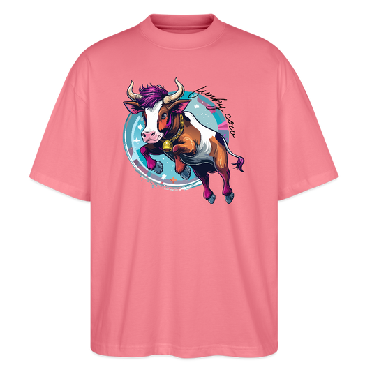 Oversized Unisex T-Shirt mit FUNKY COW PRINT - Pink 