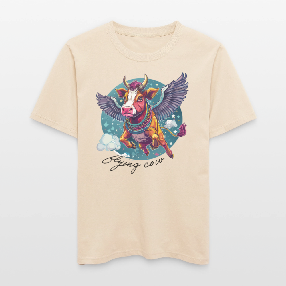 Relaxed Fit Unisex Bio-T-Shirt mit FLYING COW PRINT Vorderseite - Weißgrau
