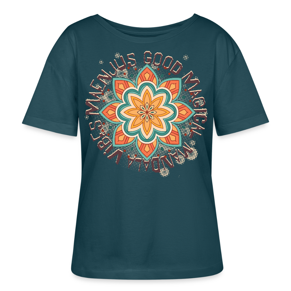 Rundhals Frauen Bio-T-Shirt mit Mandala Vibes PRINT - Dunkles Petrol