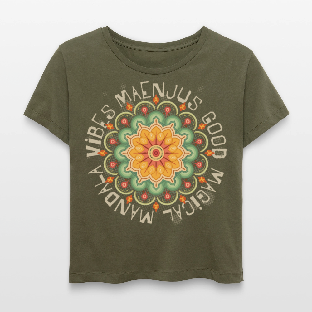 Rundhals Frauen Bio-T-Shirt mit Mandala Vibes PRINT - Khaki
