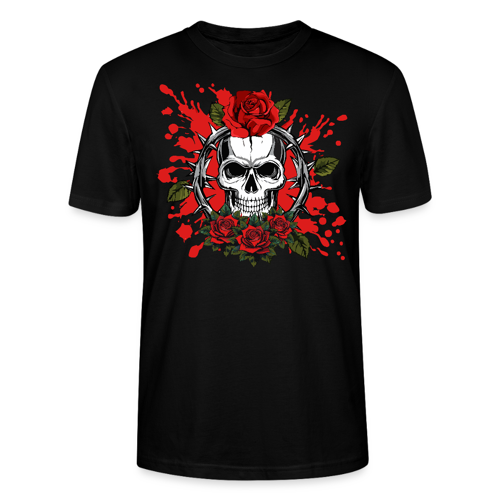 Unisex T-Shirt mit ROSEN SKULL PRINT Vorderseite - Schwarz