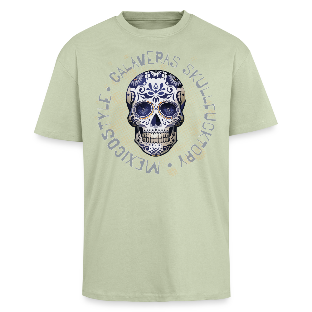 Heavy Oversize T-Shirt mit CALAVERAS SKULL PRINT - Leichtes Salbeigrün 