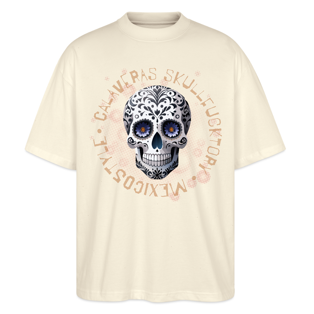 Oversized Unisex T-Shirt mit CALAVERAS SKULLPRINT - Weißgrau