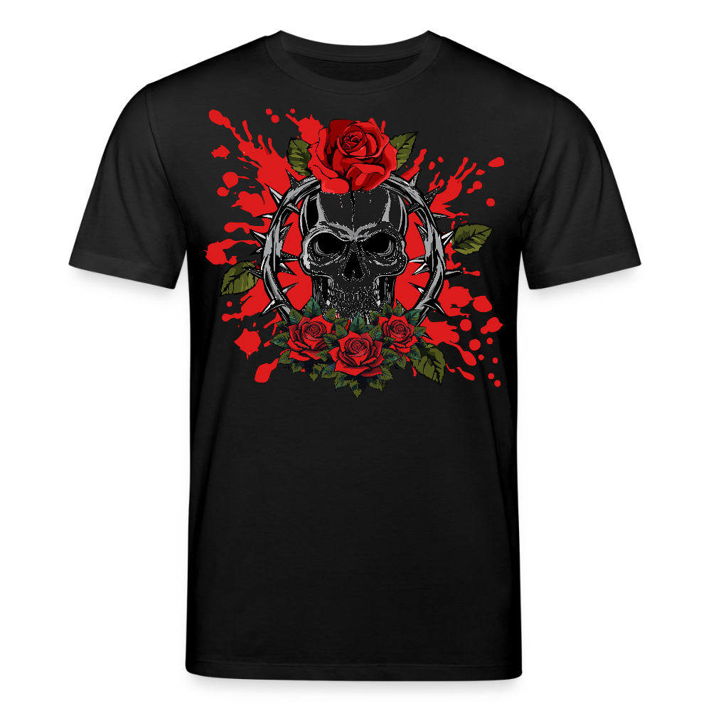 Unisex Bio-T-Shirt mit ROSEN SKULL PRINT Vorderseite - Schwarz