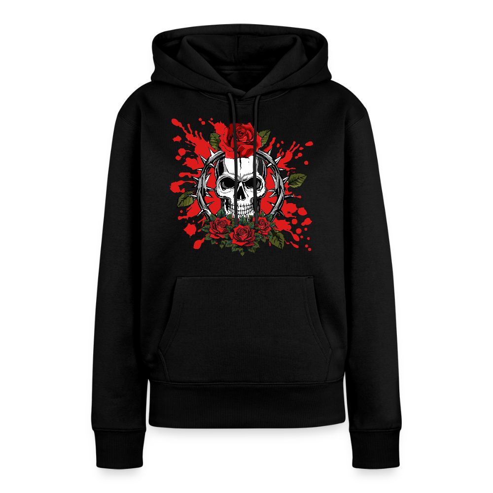 Frauen Premium Hoodie mit ROSEN SKULL PRINT - Schwarz