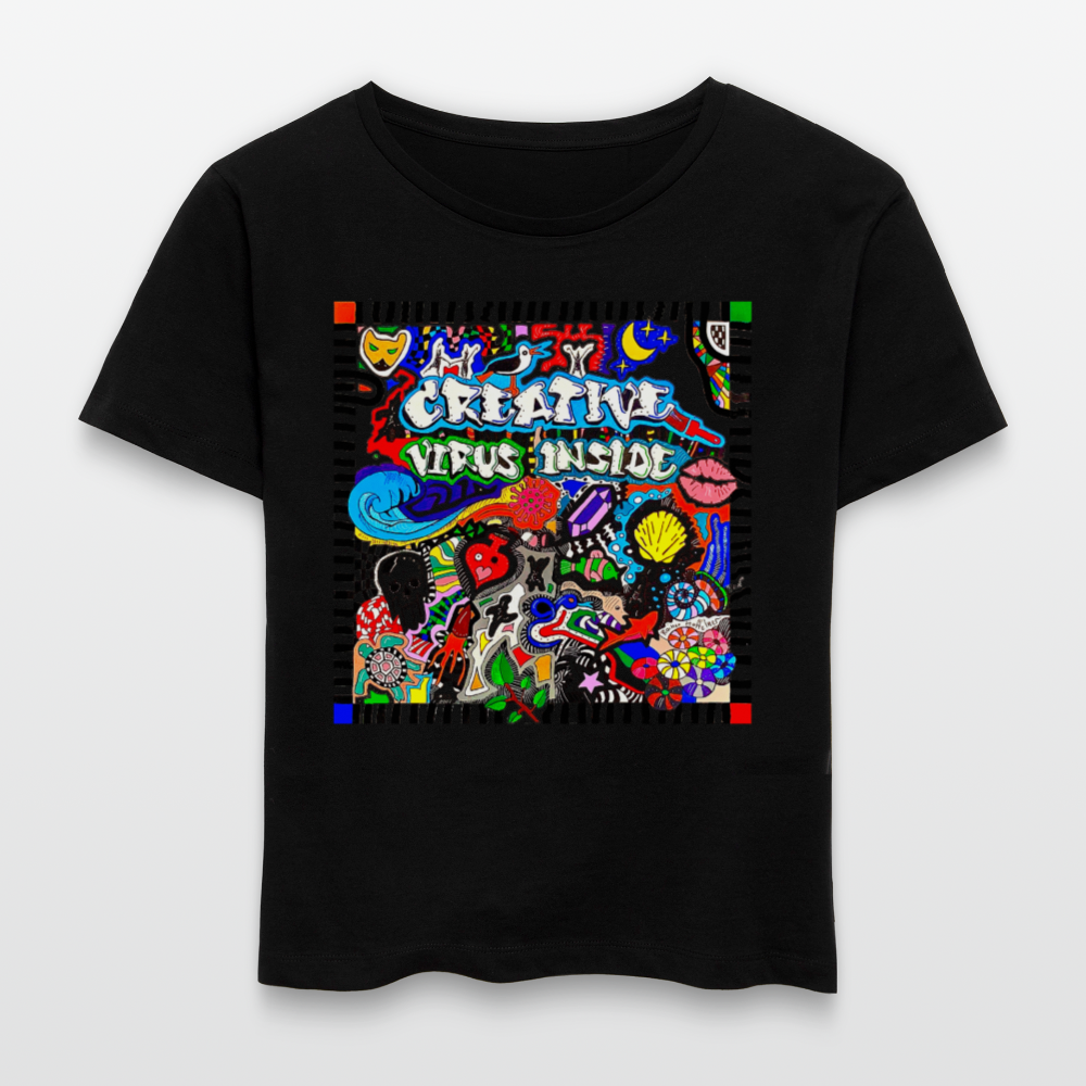 Relaxed Rundhals Frauen Bio-T-Shirt mit CREATIVE VIRUS INSIDE PRINT - Schwarz