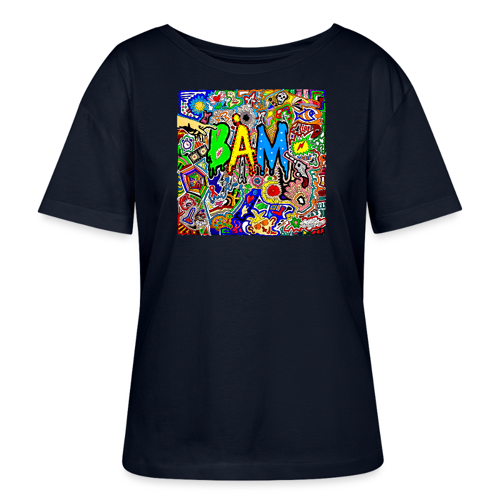 Relaxed Rundhals Frauen Bio-T-Shirt mit BÄM PRINT - Navy