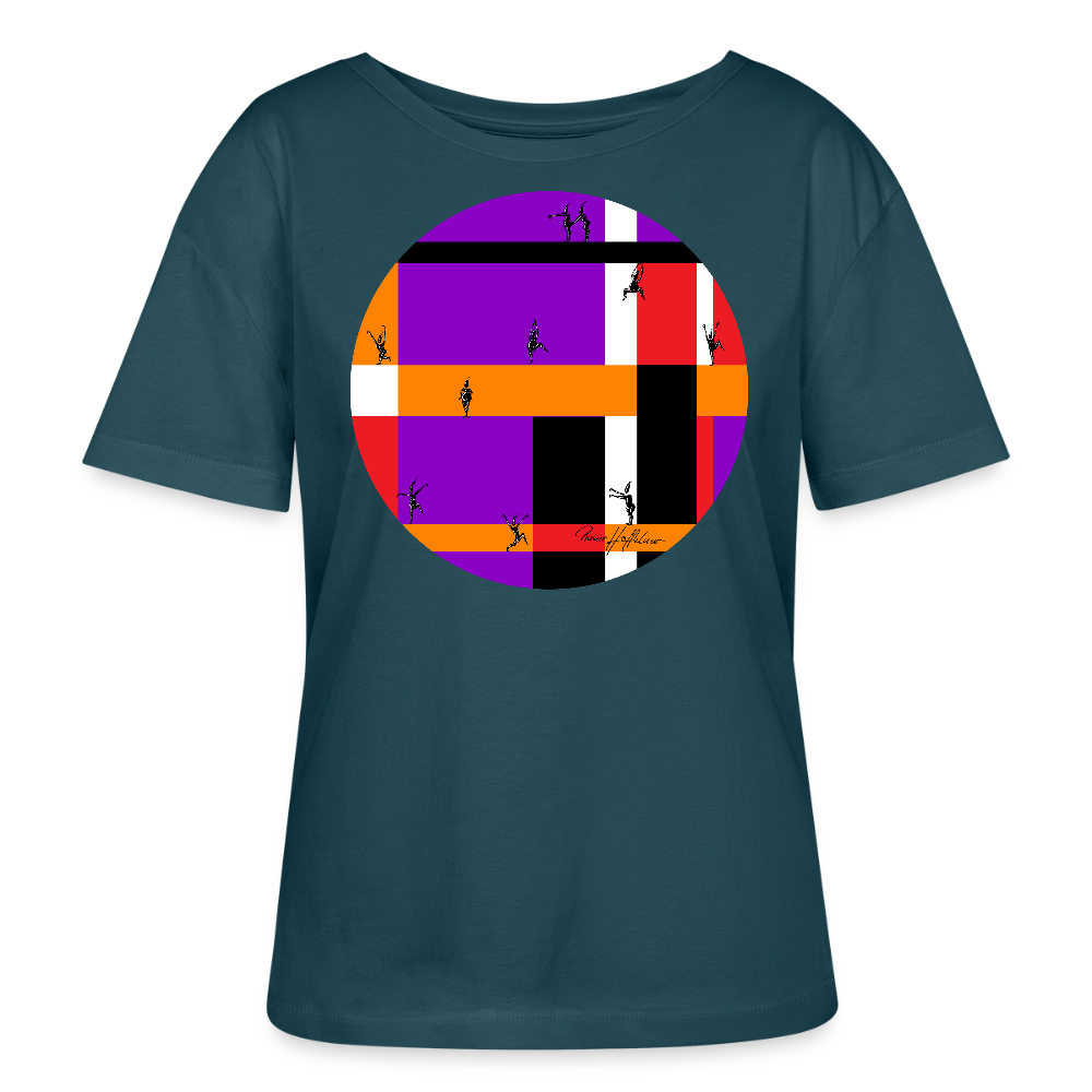 Relaxed Rundhals Frauen Bio-T-Shirt mit DYNAMIC FIELDS PRINT - Dunkles Petrol