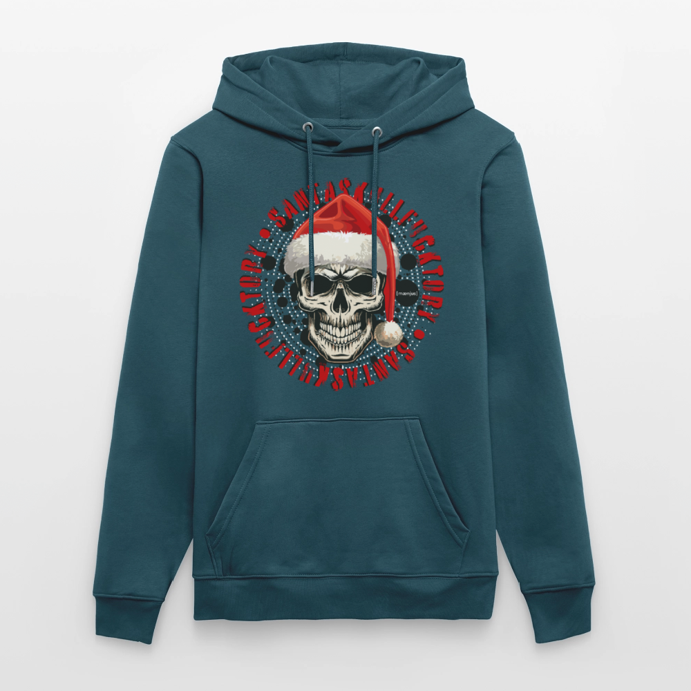 Unisex Bio-Hoodie mit SANTASKULL FUCKTORY PRINT - Dunkles Petrol