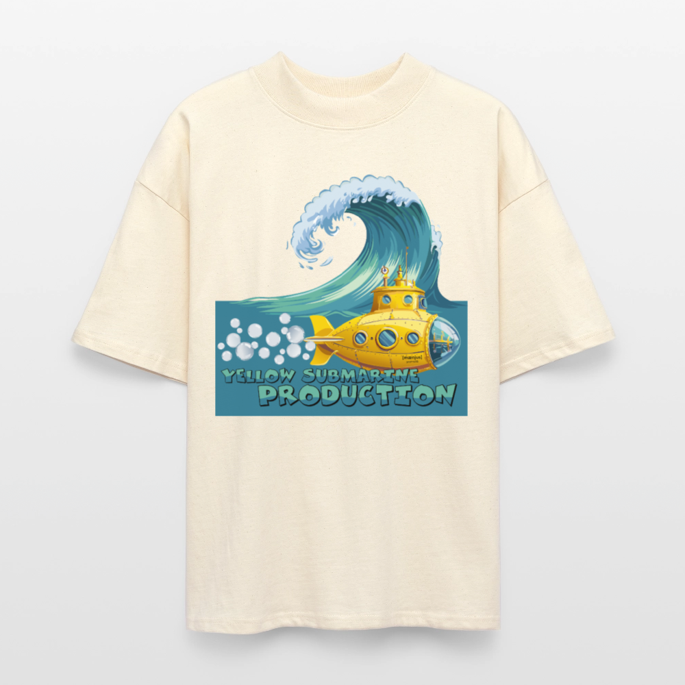 Oversized Unisex Bio T-Shirt mit YELLOW SUBMARINE PRODUCTION PRINT Vorderseite - Weißgrau