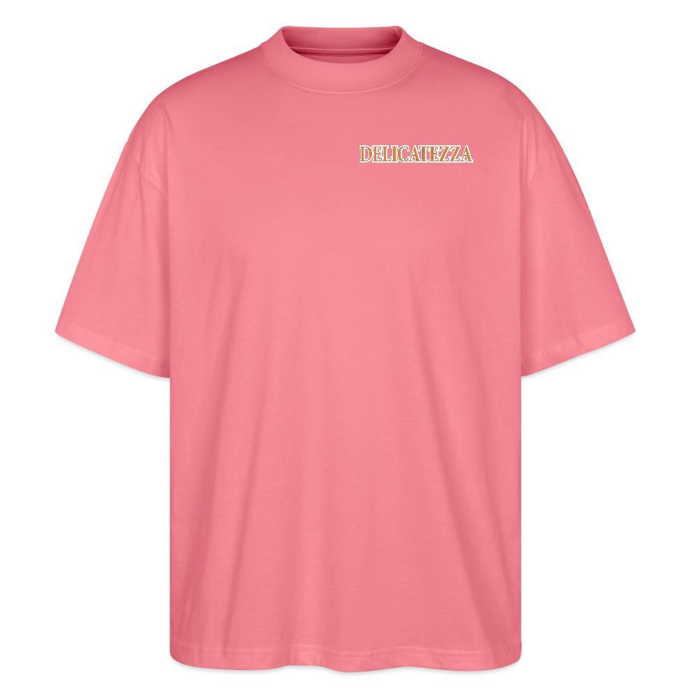Oversized Unisex T-Shirt mit DELICATEZZA SARDINE PRINT Vorder- und Rückseite - Pink 
