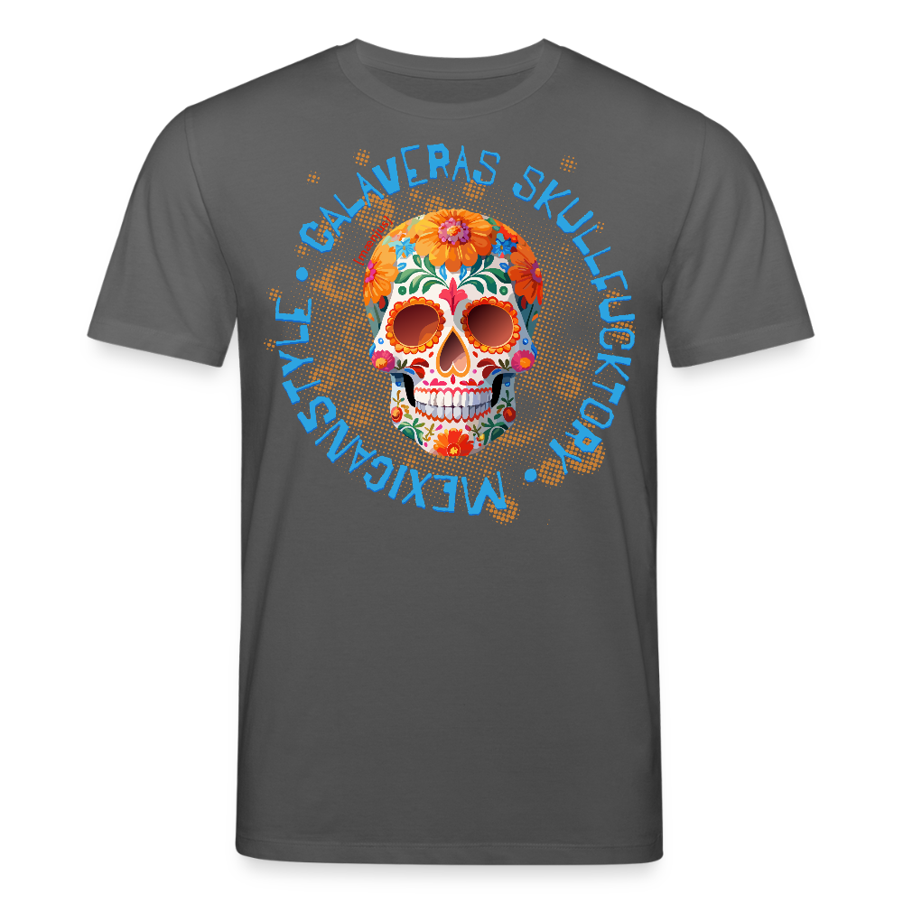 Unisex Bio-T-Shirt mit CALAVERAS MEXICANSTYLE PRINT Vorderseite - Anthrazit