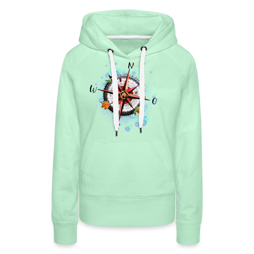 Frauen Premium Hoodie mit WINDROSE PRINT - helles Mintgrün