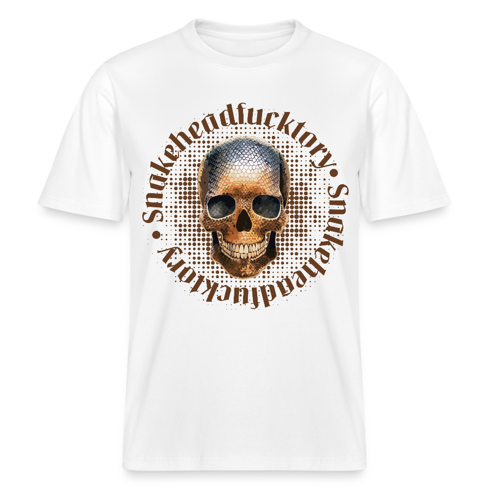 Relaxed Fit Unisex Bio-T-Shirt mit  SNAKEHEAD SKULL PRINT Vorderseite - Weiß
