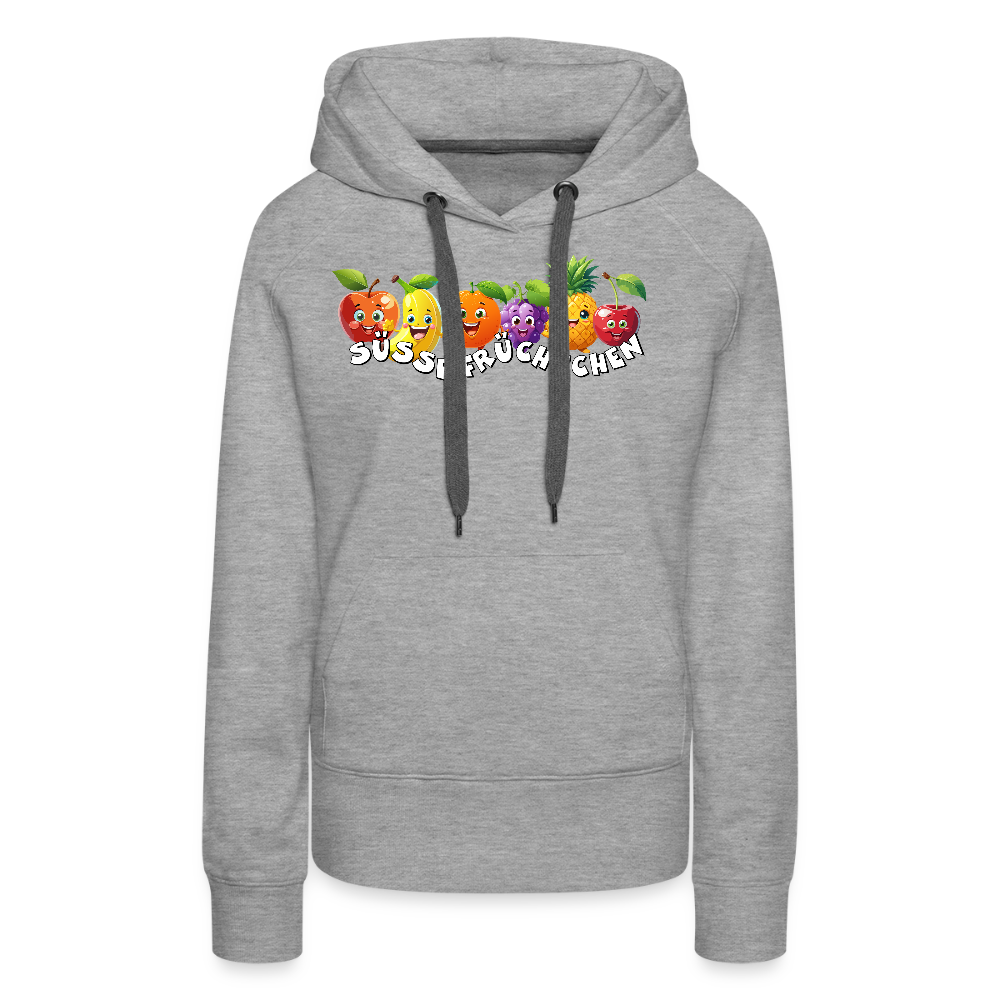 Frauen Premium Hoodie mit SÜSSE FRÜCHTCHEN PRINT - Grau meliert