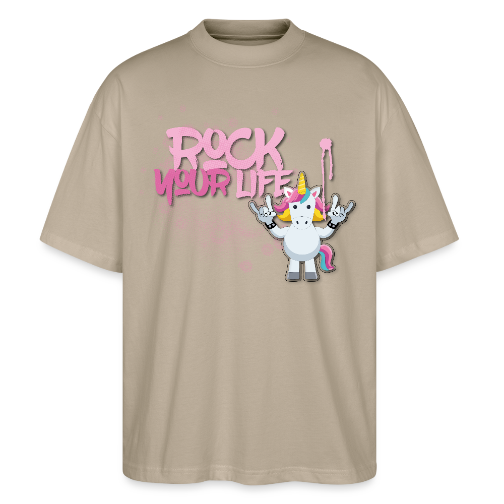 Oversized Unisex T-Shirt mit ROCK YOUR LIFE PRINT - Steingrau