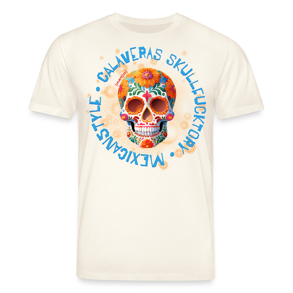 Unisex Bio-T-Shirt mit CALAVERAS MEXICANSTYLE PRINT Vorderseite - Naturweiß 