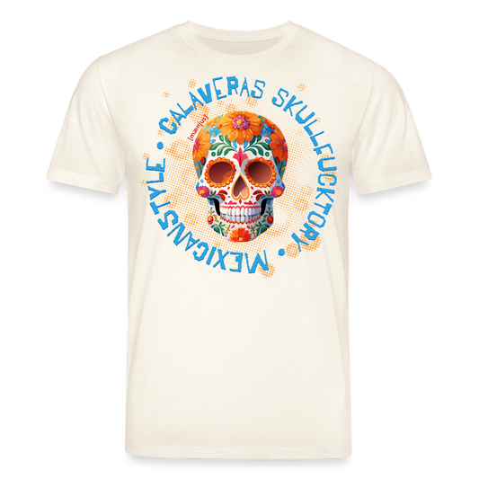 Unisex Bio-T-Shirt mit CALAVERAS MEXICANSTYLE PRINT Vorderseite - Naturweiß 