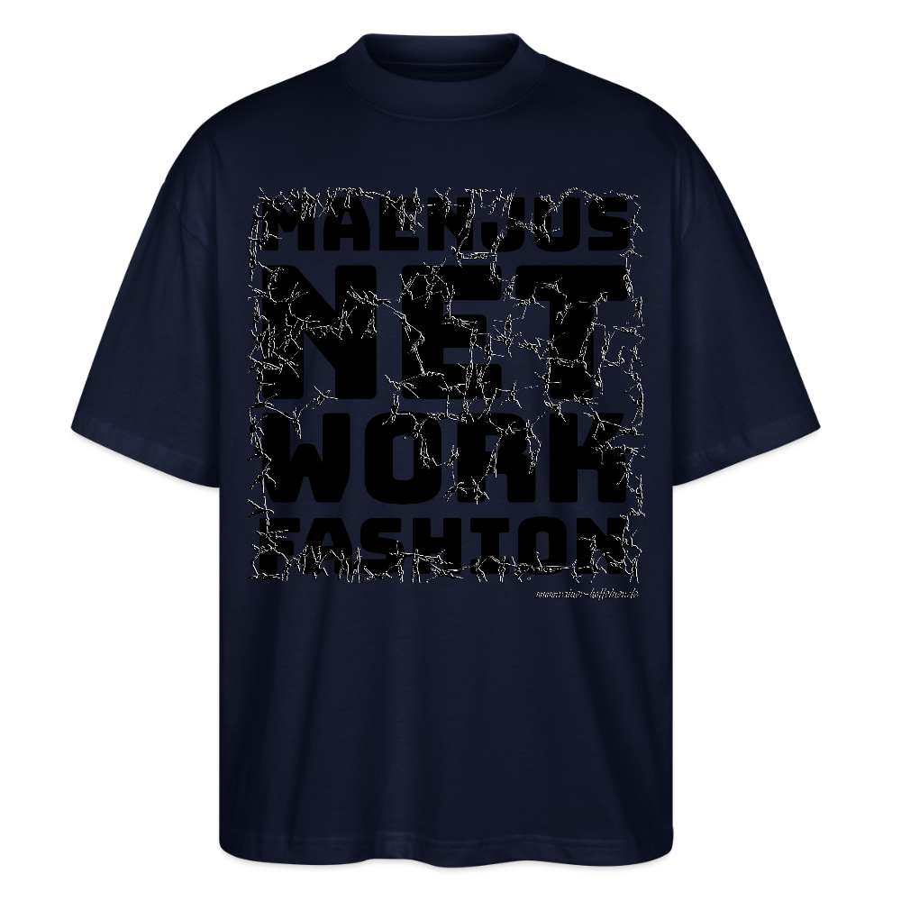 Oversized Unisex Bio T-Shirt mit MAENJUS NETWORK FASHION PRINT - Navy