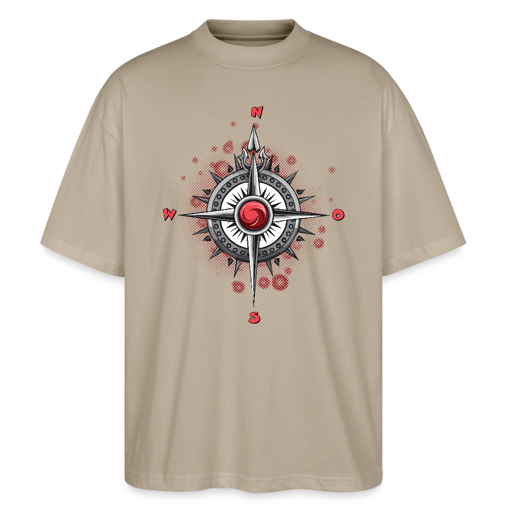 Oversized Unisex T-Shirt mit WINDROSE PRINT - Steingrau