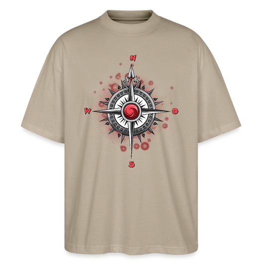 Oversized Unisex T-Shirt mit WINDROSE PRINT - Steingrau