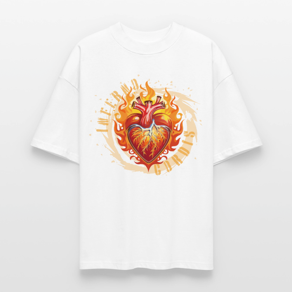 Oversized Unisex Bio T-Shirt mit FEUERHERZ ORANGE PRINT - Weiß