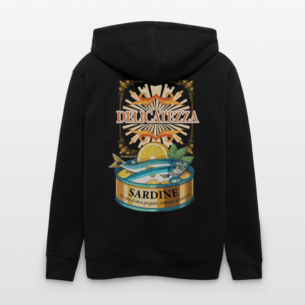 Unisex Bio-Kapuzenjacke mit DELICATEZZA PRINT Rückseite - Schwarz