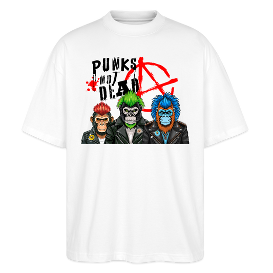Oversized Unisex T-Shirt mit PUNKS NOT DEAD PRINT - Weiß