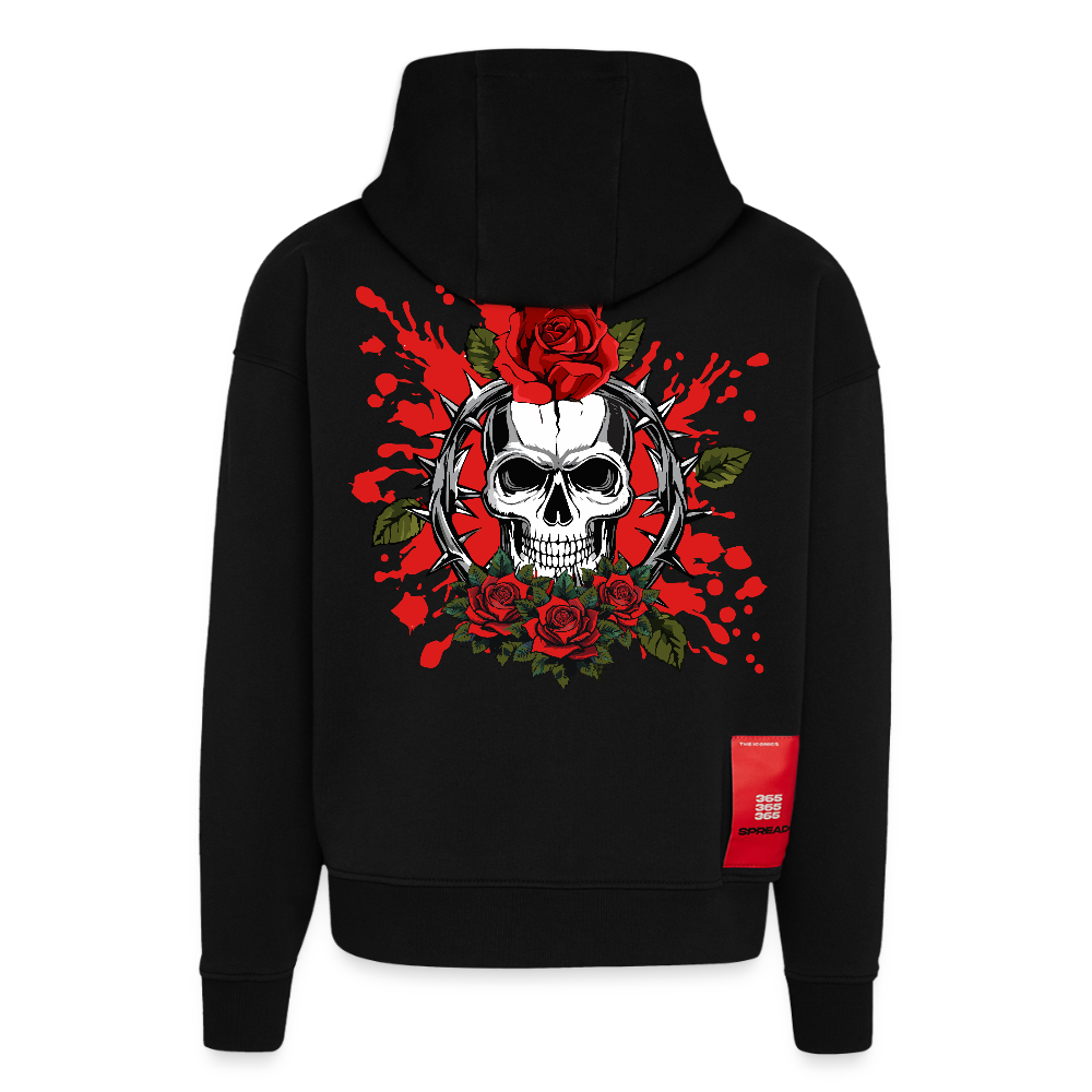 Heavyweight Oversized Organic Hoodie mit ROSENSKULL PRINT - SOLID BLACK