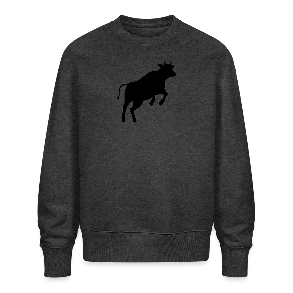 Unisex Oversize Pullover mit JUMPING COW PRINT - Dunkelgrau meliert