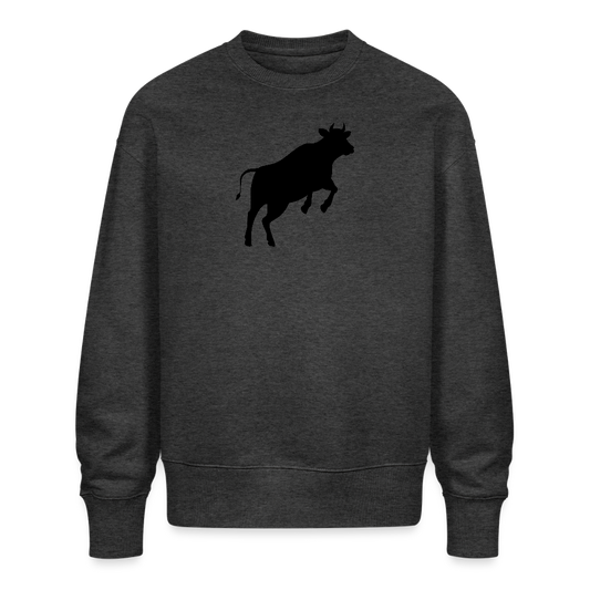 Unisex Oversize Pullover mit JUMPING COW PRINT - Dunkelgrau meliert