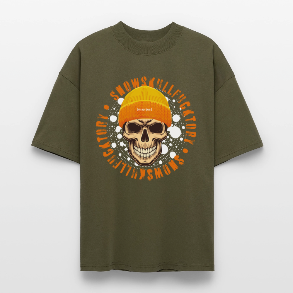 Oversized Unisex Bio T-Shirt mit SNOWSKULL FUCKTORY PRINT - Khaki