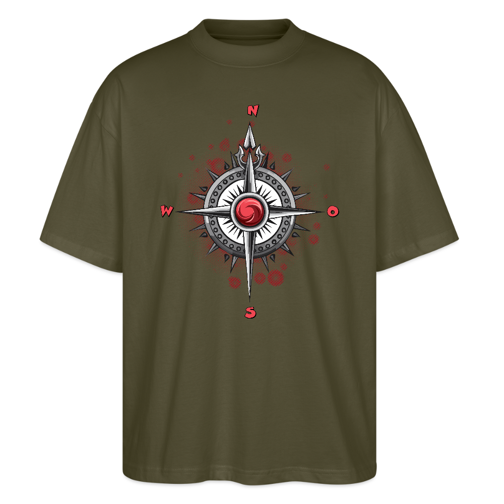 Oversized Unisex T-Shirt mit WINDROSE PRINT - Khaki