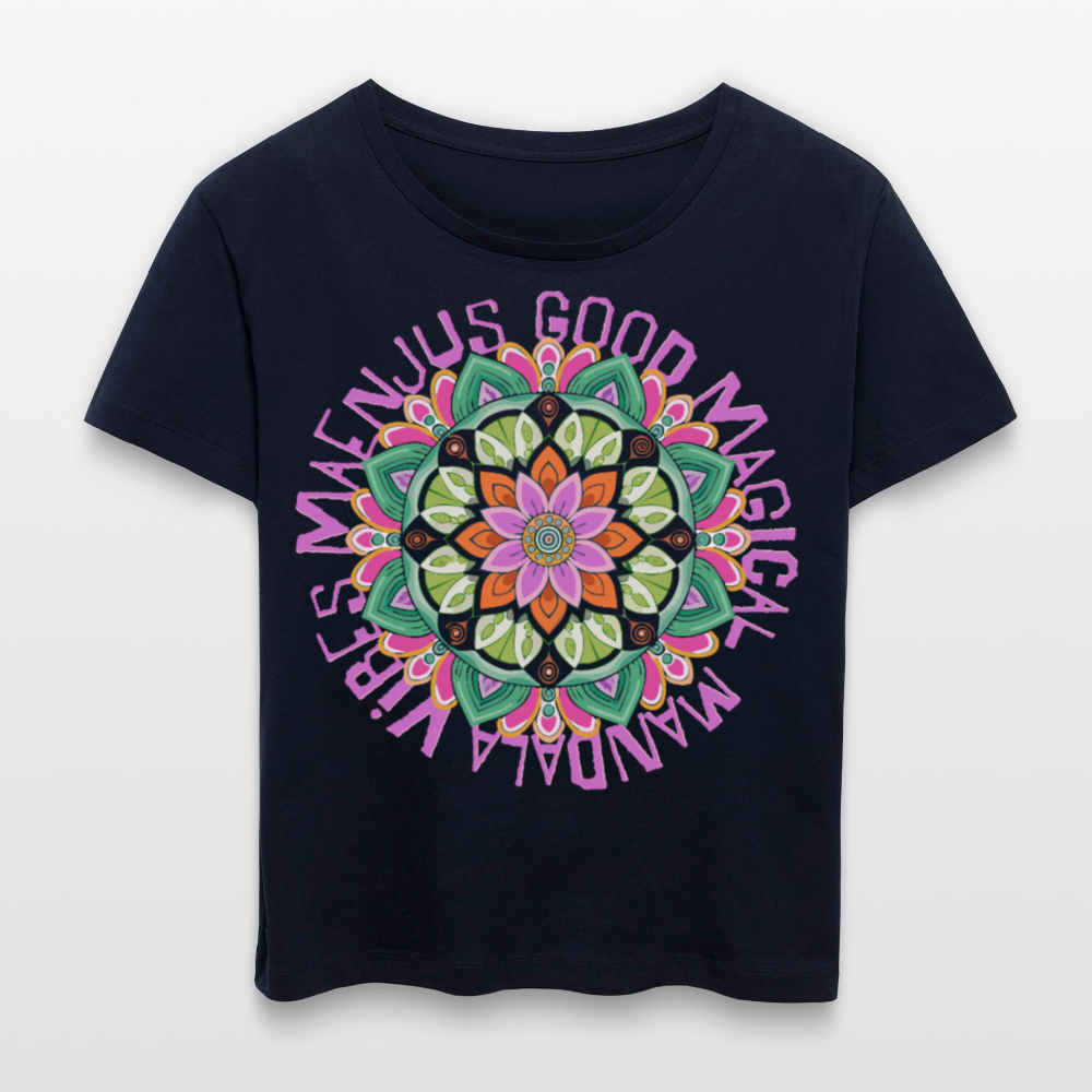 Rundhals Frauen Bio-T-Shirt mit Mandala Vibes PRINT - Navy