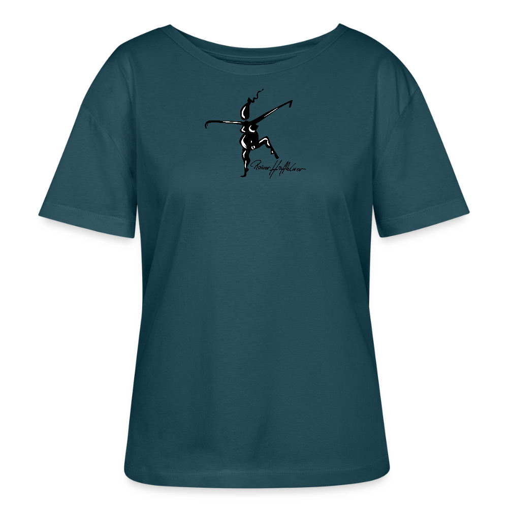 Relaxed Rundhals Frauen Bio-T-Shirt mit TUSCHEWEIBCHEN PRINT - Dunkles Petrol