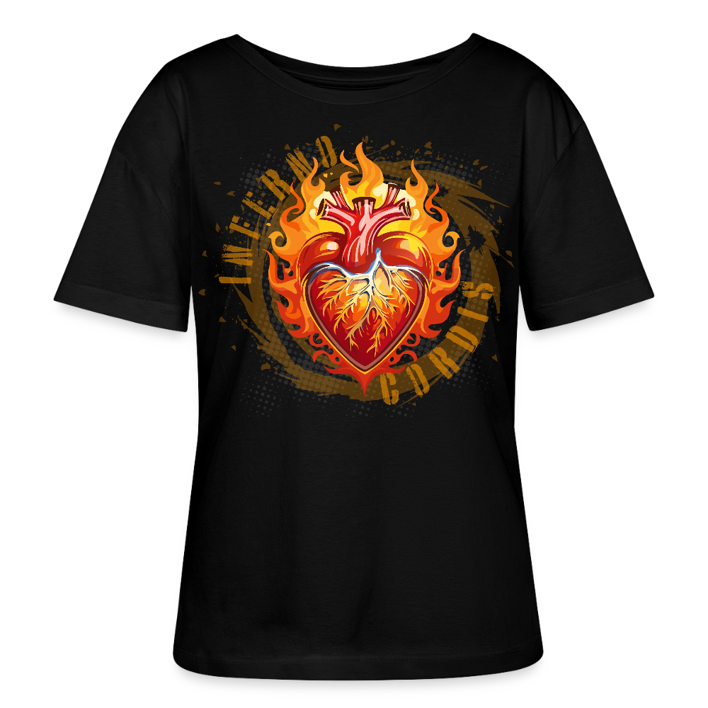 Frauen T-Shirt mit FEUERHERZ ORANGE PRINT - Schwarz