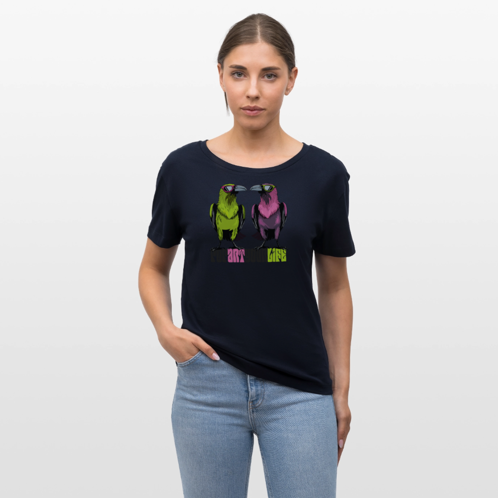 Frauen T-Shirt mit POPART YOUR LIFE PRINT - Navy