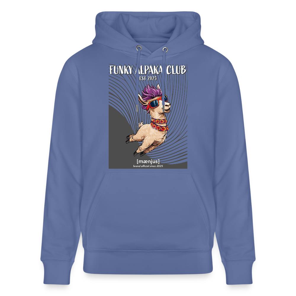 Unisex Bio-Hoodie mit FUNKY ALPAKA CLUB PRINT Vorderseite - Blau