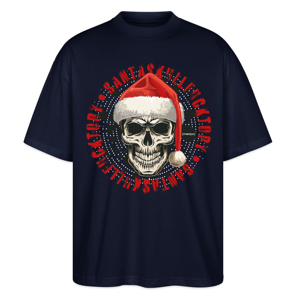 Oversized Unisex Bio T-Shirt mit SANTASKULL FUCKTORY PRINT - Navy