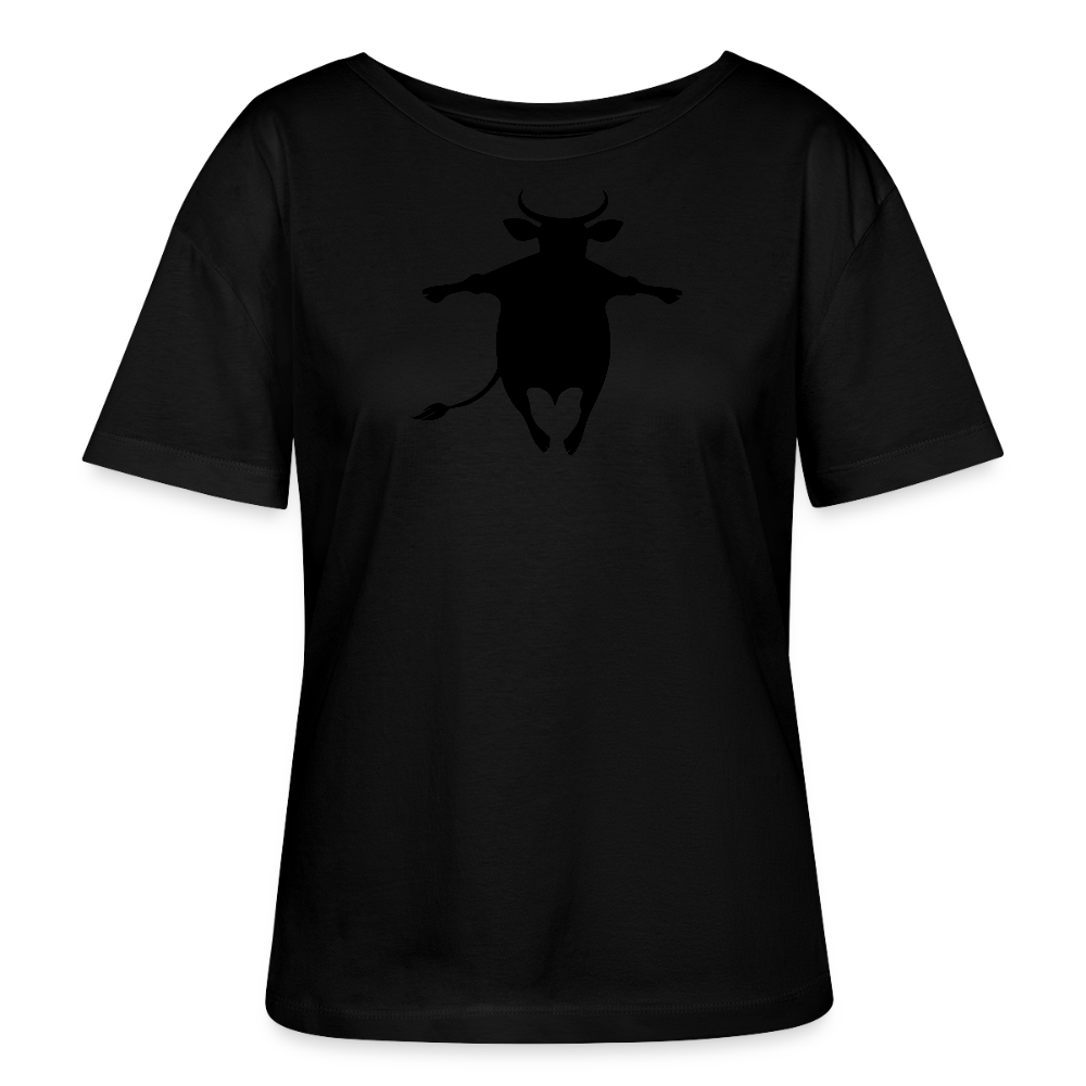 Frauen T-Shirt mit HAPPY COW PRINT - Schwarz