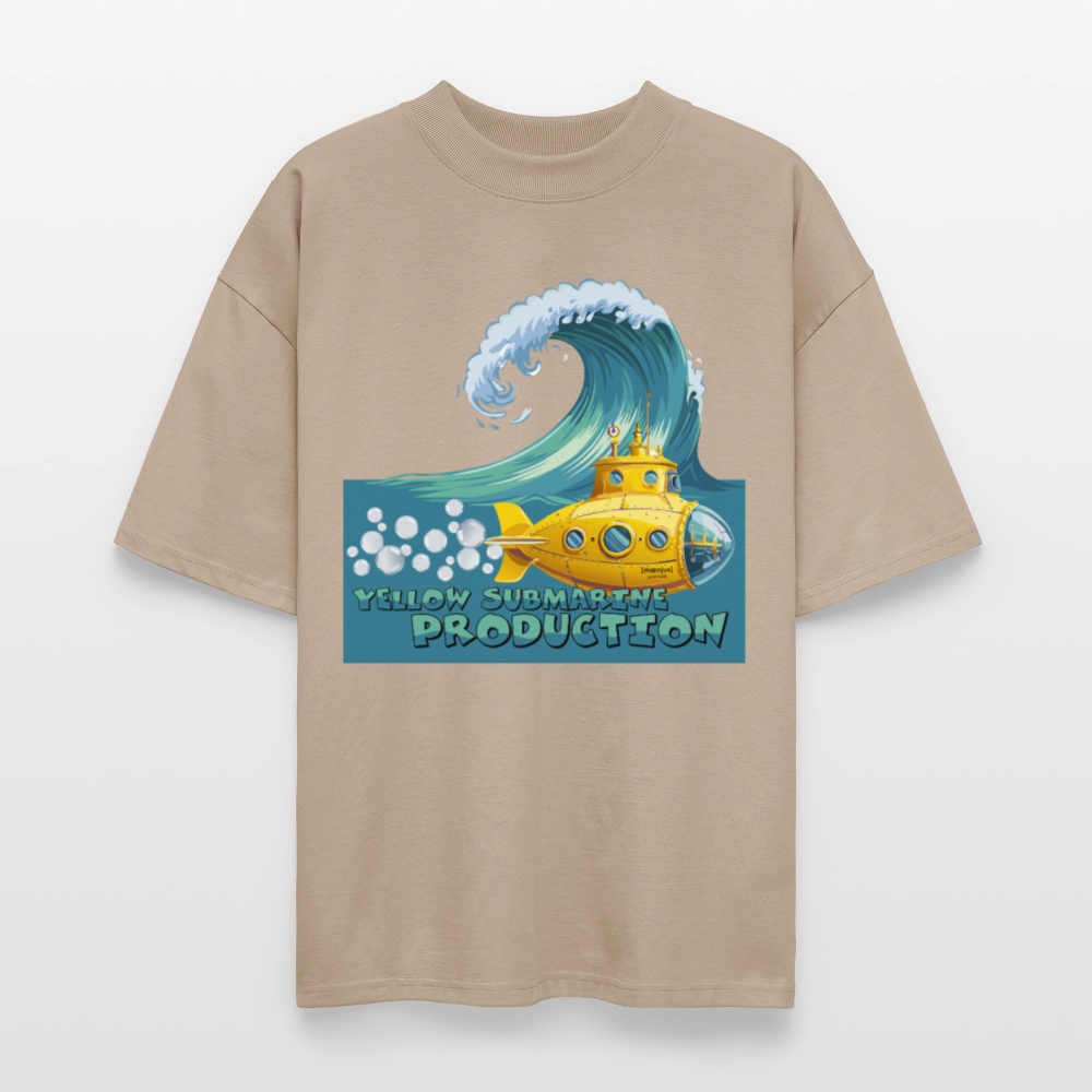 Oversized Unisex Bio T-Shirt mit YELLOW SUBMARINE PRODUCTION PRINT Vorderseite - Steingrau