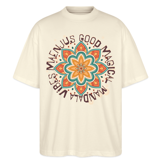 Oversized Unisex Bio T-Shirt mit MANDALA VIBES PRINT - Weißgrau